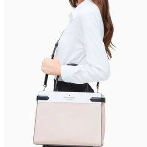 Kate Spade Staci Warm Beige Colorblock Large Satchel Crossbody